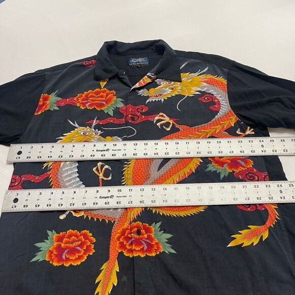 Dragonfly VTG Shirt Men’s Black Dragon Floral Button Up Camp Hawaiian Size XL - Picture 3 of 6
